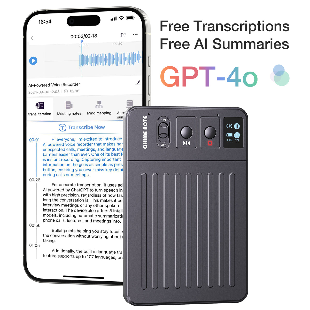 CHIME NOTE AI Voice Recorder - Free Transcription & AI Summaries